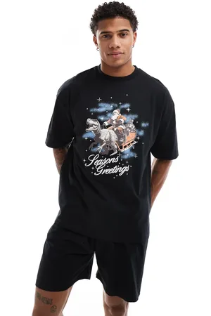 ASOS Pajama set with christmas dinosaur sleigh print in