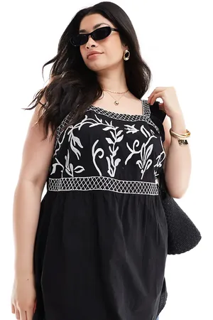 Yours Embroidery peplum top in black and white