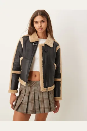 Glamorous Contrast faux shearling aviator coat