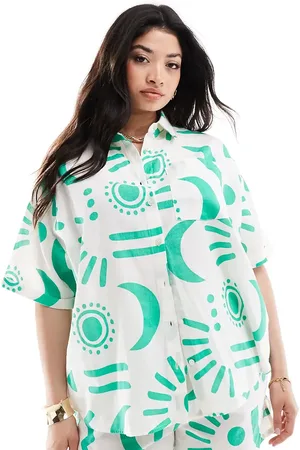 Yours Linen shirt in green print - part of a set