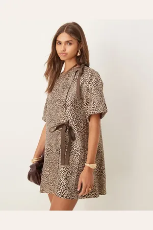 Ghospell Leighton wrap mini dress in brown leopard