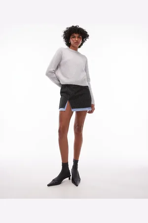 Topshop Knit crew with raglan and exposed seam sweater in light