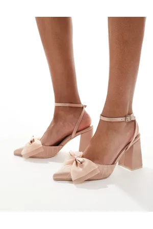 Be Mine Bridal Jomi block heeled shoes with bow in blush