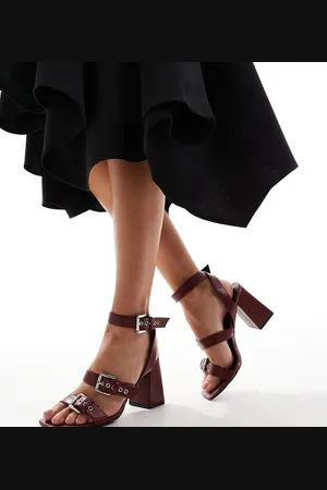 Raid Neesha block heeled sandals with buckles in burgundy