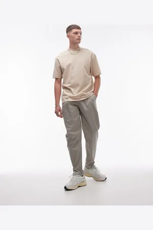 Topman Twin pleated tapered pants in stone