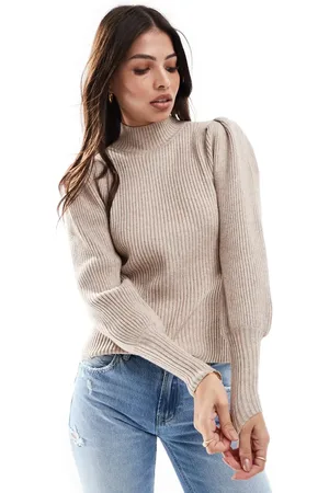 ONLY High neck puff sleeves sweater in light beige