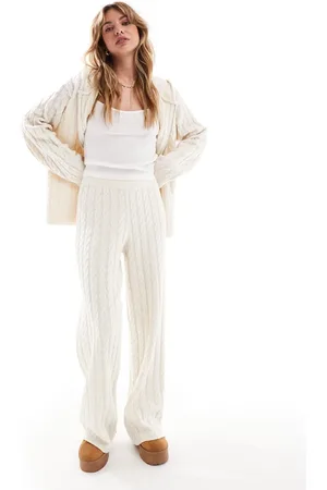 4th & Reckless Wool mix cable knit flared pants in cream - part of a set