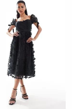 Love Triangle Lace midi dress with tie back in