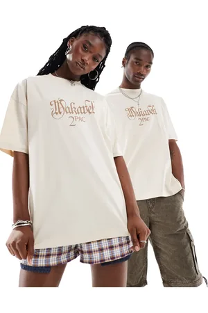 ASOS Unisex oversized license T-shirt with Tupac prints in beige