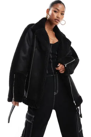 Aria Cove Oversized faux shearling deep cuff jacket in