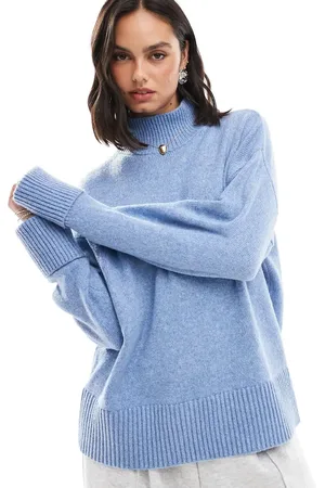 ASOS Knitted high neck sweater with turn back cuffs in blue