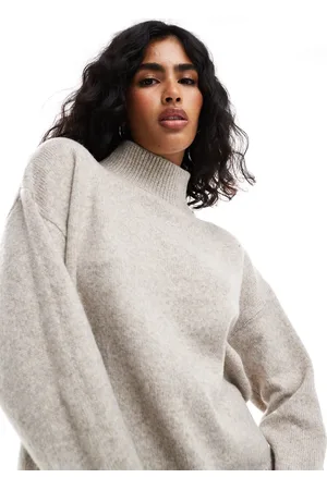ASOS Knitted high neck sweater with turn back cuffs in mocha