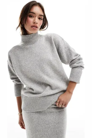 ASOS Knitted high neck sweater with turn back cuffs in mid