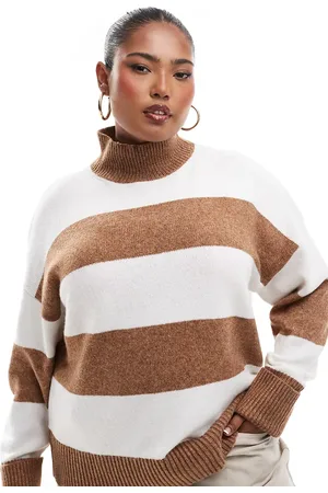 ASOS ASOS DESIGN Curve knitted high neck sweater with turn back cuffs in stripe