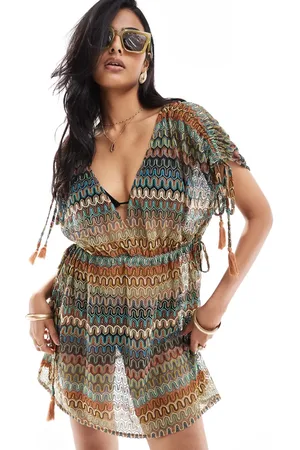 Accessorize Crochet V-neck mini beach dress in