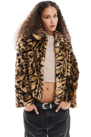 Reclaimed Cropped faux fur jacket in animal print