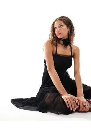 Reclaimed Tulle maxi dress with corsage belt and necklace in
