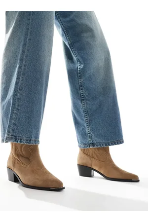 Stradivarius Suede look short cowboy boots in beige