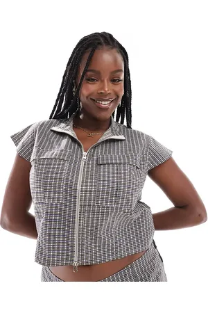 COLLUSION Plus zip utility top in check - part of a set