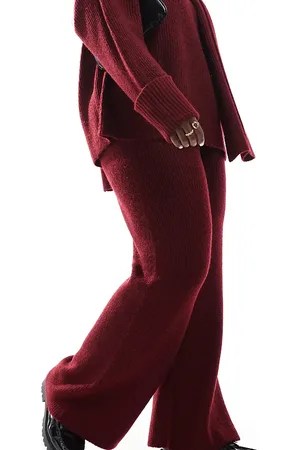 4th & Reckless Knit wide leg pants in burgundy - part of a set