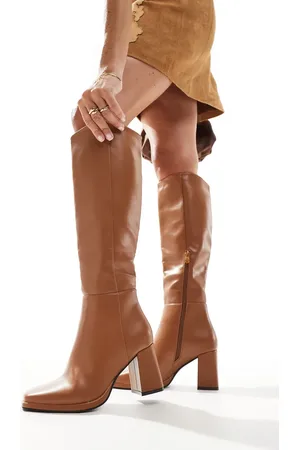 SEQWL Knee high block heeled boots in camel