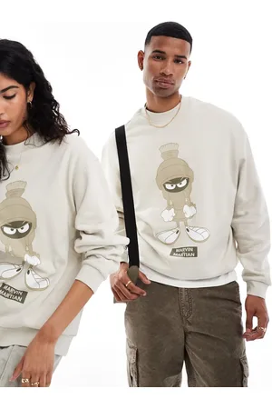 ASOS Unisex oversized sweatshirt with Looney Tunes Marvin the Martian print in stone