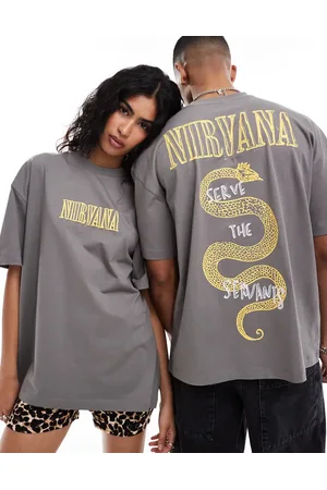 ASOS Unisex oversized licensed band t-shirt with Nirvana prints in charcoal