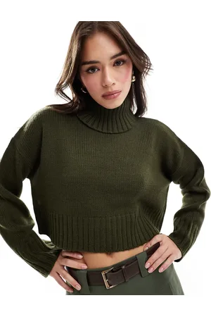 ASOS Cropped roll neck sweater in khaki