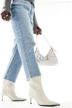 Bershka Pointed toe kitten heeled ankle boots in croc
