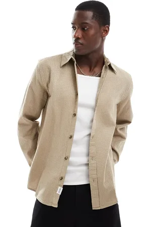 Only & Sons Waffle texture long sleeve shirt in light