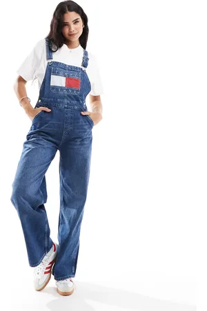 Tommy Hilfiger Retro flag denim overalls in mid wash