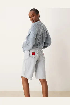 Neon Rose Hickory striped tomato embroidered jorts in light