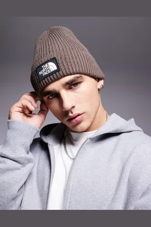 The North Face Logo Box cuffed beanie in smoky