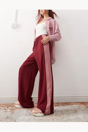 Reclaimed Wide leg pants with side contrast panel in burgundy