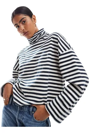 ASOS Supersoft boxy turtleneck in navy and cream stripe