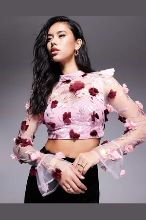 ASOS 3D floral organza top in & red