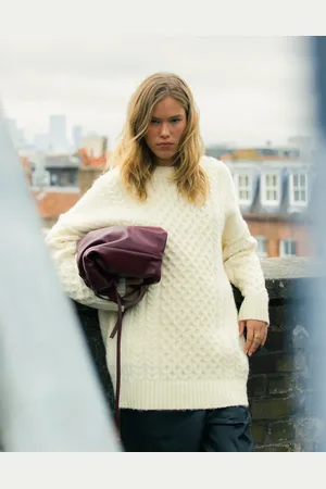Topshop Knit all over cable oversized mini dress in ivory