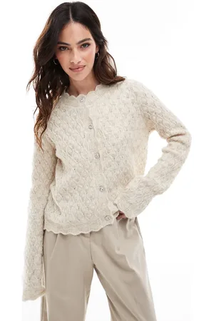 AWARE VERO MODA textured scalloped cardigan in cream