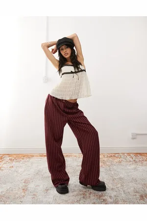 Reclaimed Wide leg pants in burgundy pinstripe