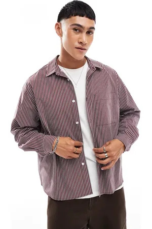 ASOS Oversized boxy shirt in burgundy stripe