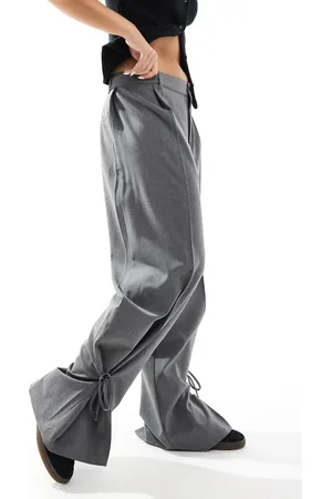 Pull&Bear Tie detail wide leg tailored pants in