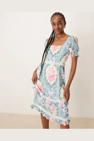 HOPE & IVY Puff sleeve midi dress in baby floral