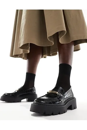 Stradivarius Faux croc chunky loafers in