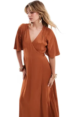 Maids to Measure Bridesmaid wrap front maxi dress in burnt