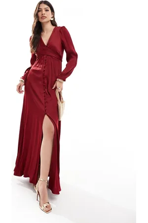 Maids to Measure Bridesmaid long sleeve button front maxi dress in burgundy