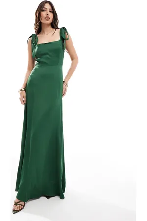 Maids to Measure Bridesmaid tie shoulder maxi dress in emerald