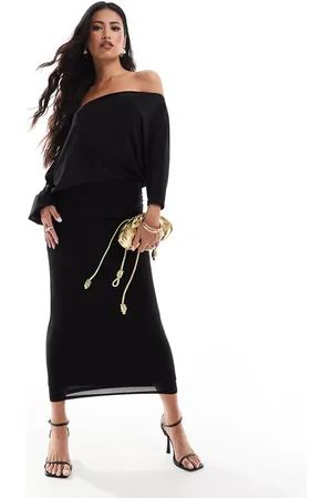 True Violet Asymmetric shoulder slinky midi dress in