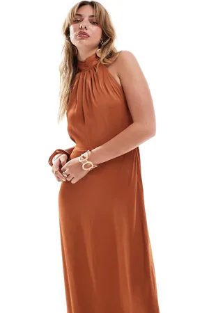 Maids to Measure Bridesmaid high neck maxi dress in burnt