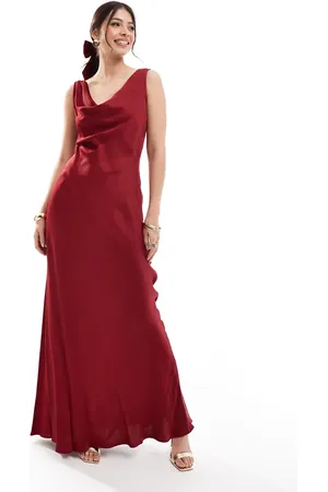 Maids to Measure Bridesmaid cowl front maxi dress in burgundy