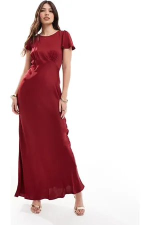 Maids to Measure Bridesmaid short sleeve cowl back maxi dress in burgundy